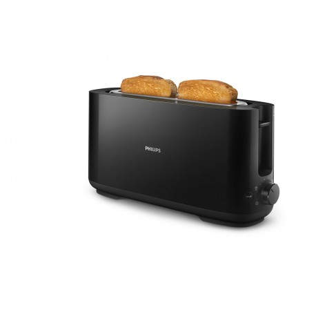 Philips Daily Collection Tostadora de plástico con ranura larga y función para panecillos - HD2590/90 - ZWART
