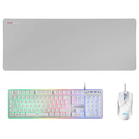 Mars Gaming MCPXWES Combo Teclado+Ratón+Alfombrilla Blanco ES