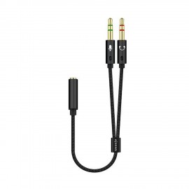 AISENS Cable Adaptador Audio Jack 3.5 4pines/H-2xjack 3.5 3pines/M, Negro, 25cm - A128-0418
