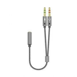 AISENS Cable Adaptador Audio Jack 3.5 4pines/H-2xjack 3.5 3pines/M, Gris, 25cm - A128-0417
