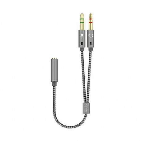 AISENS Cable Adaptador Audio Jack 3.5 4pines/H-2xjack 3.5 3pines/M, Gris, 25cm - A128-0417