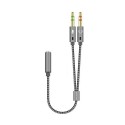 AISENS Cable Adaptador Audio Jack 3.5 4pines/H-2xjack 3.5 3pines/M, Gris, 25cm - A128-0417