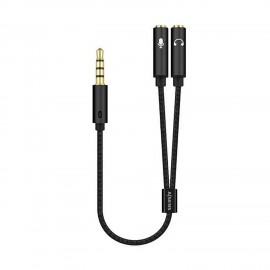 AISENS Cable Adaptador Audio Jack 3.5 4pines/M-2xjack 3.5 3pines/H, Negro, 25cm - A128-0416