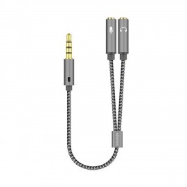 AISENS Cable Adaptador Audio Jack 3.5 4pines/M-2xjack 3.5 3pines/H, Gris, 25cm - A128-0415