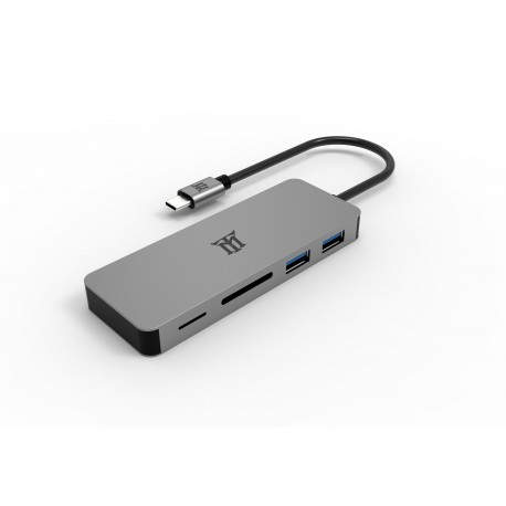Maillon Technologique Premium MTHUB5 hub de interfaz USB 3.2 Gen 2 (3.1 Gen 2) Type-C 5000 Mbit/s Aluminio, Gris - MTHUB5