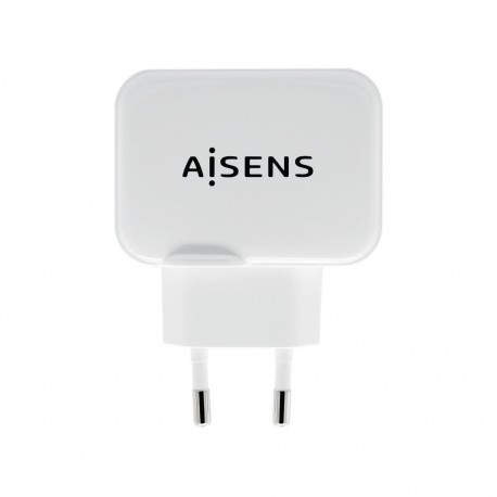 AISENS Cargador USB 17W 5V/3.4A, 2xUSB Con Control AI, Blanco - A110-0439
