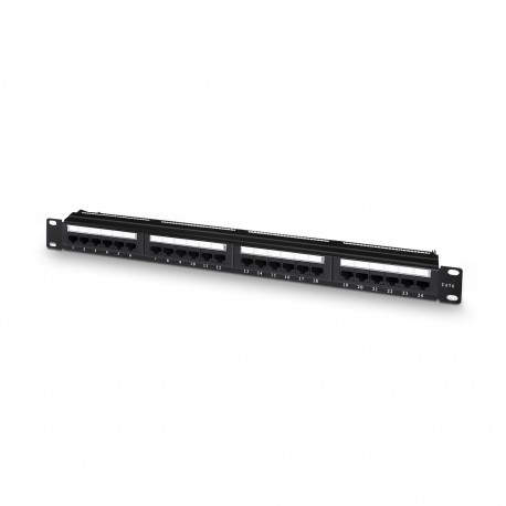 AISENS Panel De Parcheo De 24 Puertos RJ45 Cat.6 UTP, 19'' 1U Dual IDC Con Gestion De Cables, Negro - A141-0509