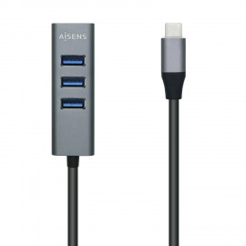 AISENS Hub USB 3.1 USB-C, USB-C/M - 4x Tipo A/H, Gris, 15 cm - A109-0508
