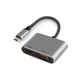 Ewent EW9700 adaptador de cable de vídeo 0,15 m USB Tipo C HDMI + VGA (D-Sub) Negro, Plata