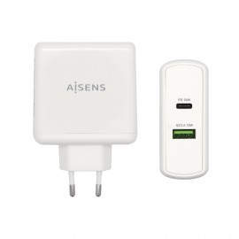 AISENS Cargador 48 W, 1x USB-C PD3.0 30 W, 1x USB-A QC3.0 18 W, Blanco - ASCH-2PD30QC-W