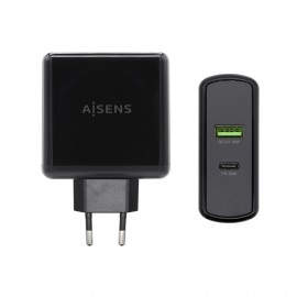 AISENS Cargador 48 W, 1x USB-C PD3.0 30 W, 1x USB-A QC3.0 18 W, Negro - ASCH-2PD30QC-BK