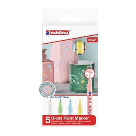 Edding 751 marcador permanente Punta redonda Azul, Verde, Rosa, Blanco, Amarillo 5 pieza(s)