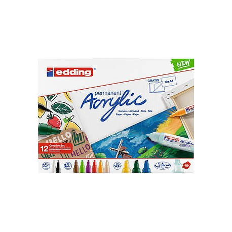 Edding Acrylic Negro, Azul, Verde, Azul claro, Verde claro, Rosa, Púrpura, Rojo, Blanco, Amarillo 12 pieza(s)