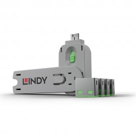 Lindy 40451 bloqueador de puerto Bloqueador de puerto + clave USB tipo A Verde Acrilonitrilo butadieno estireno (ABS) 5 pieza(s)