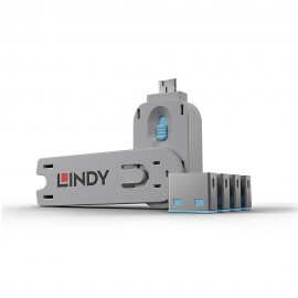 Lindy 40452 bloqueador de puerto Bloqueador de puerto + clave USB tipo A Azul Acrilonitrilo butadieno estireno (ABS) 5 pieza(s)