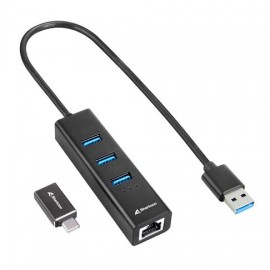 Sharkoon HUB 3X USB 3.2 +RJ45 ALU BLACK 3-PORT USB 3.2 GEN 1. USB 3.2 Gen 1 (3.1 Gen 1) Type-C 5000 Mbit/s Negro