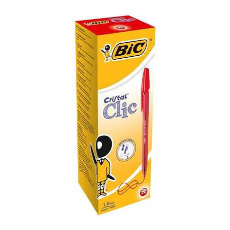 BIC Cristal Clic Rojo Clip-on retractable ballpoint pen Medio 20 pieza(s)