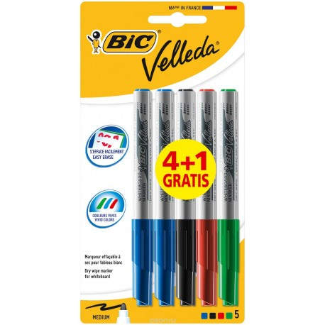 BIC Velleda 1741 marcador 5 pieza(s) Grueso Negro, Azul, Verde, Rojo
