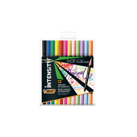 BIC Intensity Dual Brush Fasermaler marcador 12 pieza(s) Punta de pincel Negro, Azul, Verde