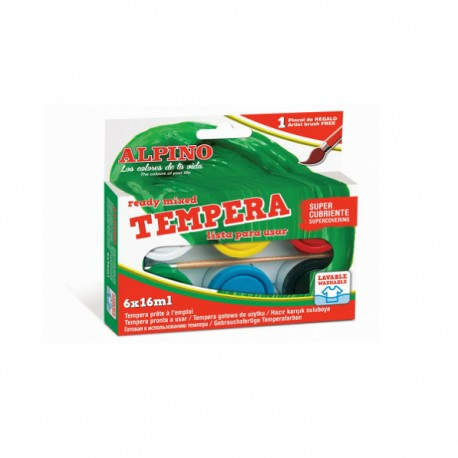 Alpino DM010918 tempera 16 ml Jarra Negro, Azul, Verde, Rojo, Blanco, Amarillo