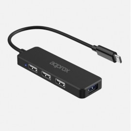 HUB 3 PUERTOS USB 2.0 + 1 PUERTO USB 3.0 TYPE C NEGRO APPROX