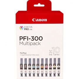 Canon PFI-300 cartucho de tinta 10 pieza(s) Original Negro, Azul, Cian, Gris, Magenta, Foto negro, Foto magenta, Rojo, Amarillo