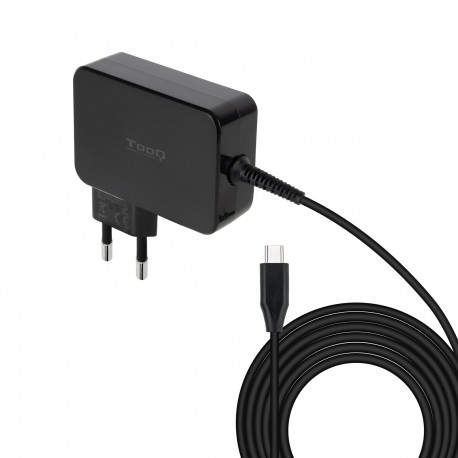 TooQ Cargador de portátil GAN USB-C PD3.0 90W, Negro
