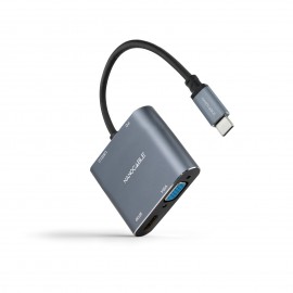 Nanocable Conversor USB-C a HDMI/VGA/USB3.0/PD 15 cm, Gris
