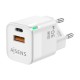 AISENS Cargador Gan 30W, 1xUSB-C PD3.0 QC4.0, 1xUSB-A QC3.0, Blanco