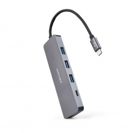 Nanocable Hub USB-C a 3xUSB3.0/H + 1xUSB-C/H Aluminio 10 cm, Gris