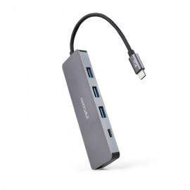 Nanocable Hub USB-C a 3xUSB3.0/H + 1xUSB-C/H Aluminio 10 cm, Gris