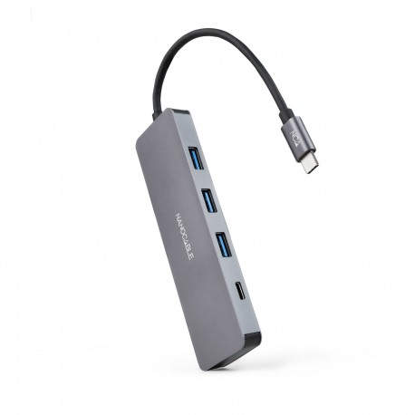 Nanocable Hub USB-C a 3xUSB3.0/H + 1xUSB-C/H Aluminio 10 cm, Gris