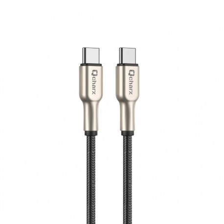 Cable qcharx new york tipo c a tipo c 3a 20w - 1 m - zinc metálico cordón plateado blindado