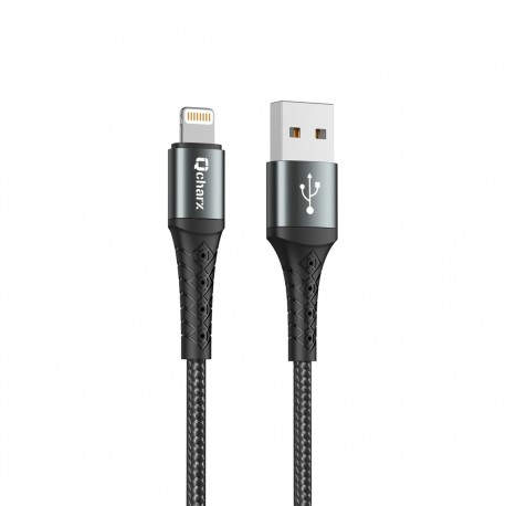Cable qcharx lyon usb a lightning 3a - 1 m - aleación de aluminio negro cordon metálico