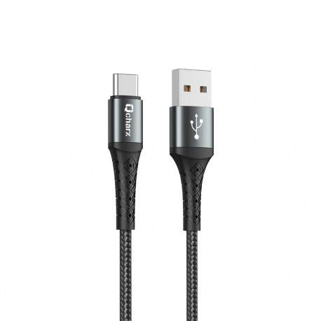 Cable qcharx lyon usb a tipo c 3a - 1 m - aleación de aluminio negro cordon metálico