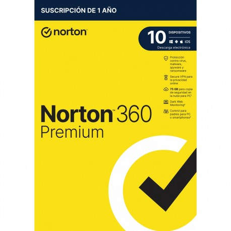 Antivirus norton 360 premium 75gb español 1 usuario 10 dispositivos 1 año esd electronica drmkey gum