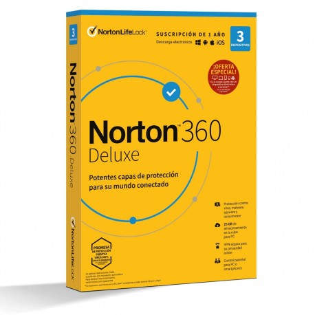 Antivirus norton deluxe 25gb español 1 usuario 3 dispositivos 1 año en caja rsp mm gum