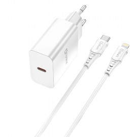 Kit cargador qcharx chronos 3a 20w + cable tipo c a lighting blanco