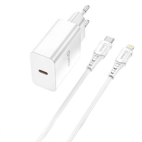 Kit cargador qcharx chronos 3a 20w + cable tipo c a lighting blanco