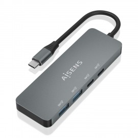 AISENS Hub USB 3.2 Gen2 10G USB-C, USB-C/M-2xUSB-C/H-2xUSB-A/H, Gris, 15cm