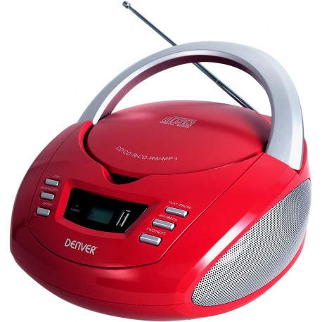 Denver Electronics TCU-211RED reproductor de CD Reproductor de CD portátil Rojo, Plata