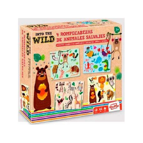SHUFFLE 4 PUZZLES ANIMALES SALVAJES PARA NIÑOS +3 AÑOS