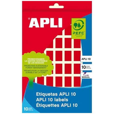 APLI ETIQUETAS MANUALES 10 12X18MM ROJO 8 HOJAS