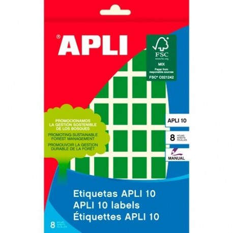 APLI ETIQUETAS MANUALES 10 12X18MM VERDE 8 HOJAS