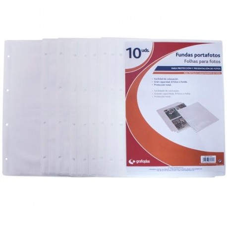 GRAFOPLÁS FUNDAS 4 TALADROS PP EXTRA 320X320MM PARA ÁLBUM FOTOGRAFÍAS TRANSPARENTE -BOLSA 10U-