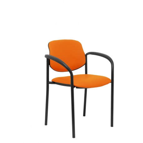 Silla fija Villalgordo similpiel naranja chasis negro con brazos