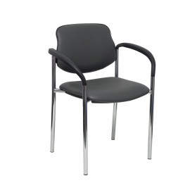 Silla fija Villalgordo similpiel gris oscuro chasis cromo con brazos