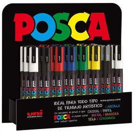 UNIBALL EXPOSITOR MARCADOR POSCA PC-3M/3D BLANCO-ROJO-VERDE-PLATA-NEGRO-AZUL-AMARILLO -36U-