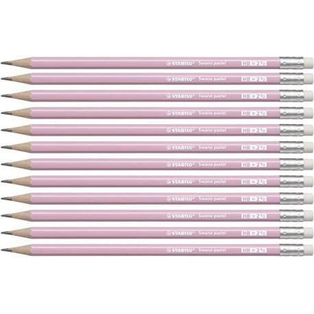 STABILO LAPIZ GRAFITO CON GOMA SWANO PASTEL ROSA -12U-