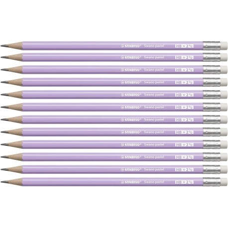 STABILO LAPIZ GRAFITO CON GOMA SWANO PASTEL LILA -12U-
